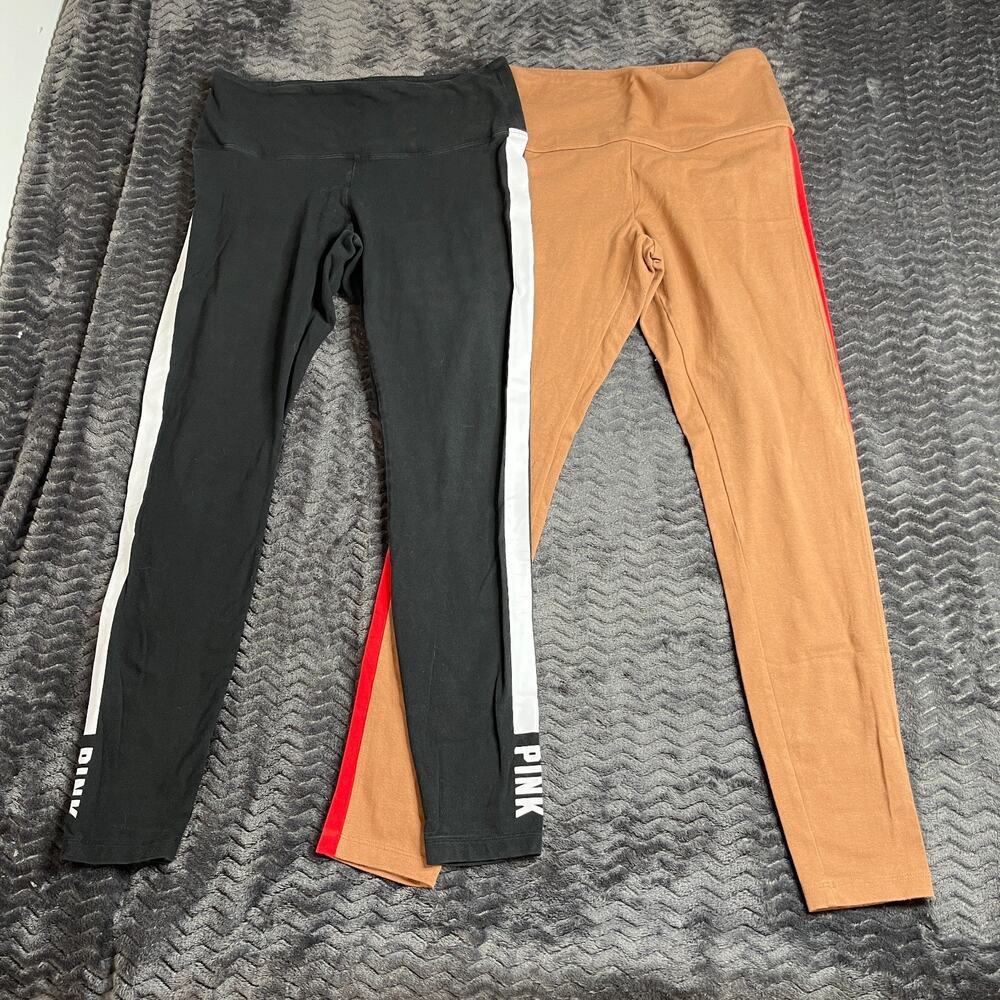 x2 Victoria's Secret PINK High Waist Full Length Stripe Leggings Size M/L